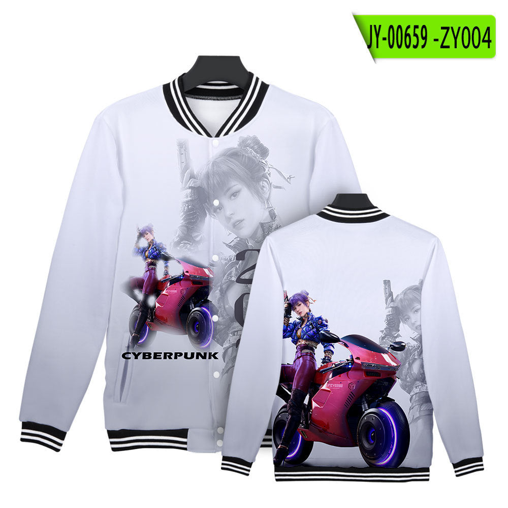 Cyberpunk 2077 Jacket Baseball Uniform Long Sleeve Fleece Button Jacket