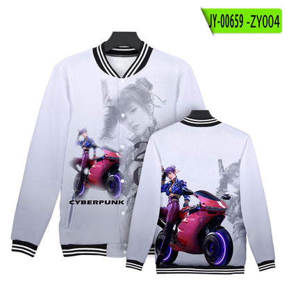 Cyberpunk 2077 Jacket Baseball Uniform Long Sleeve Fleece Button Jacket
