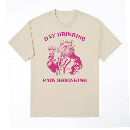 Day Drinking Pain Shrinking Vintage Rat Drawing T Shirt