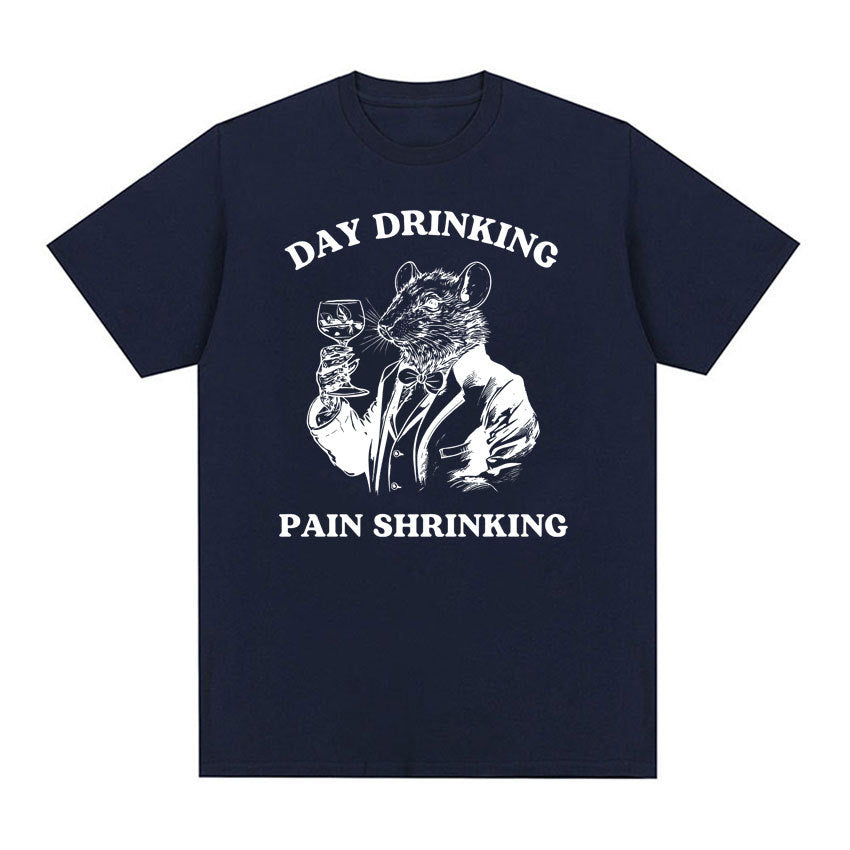 Day Drinking Pain Shrinking Vintage Rat Drawing T Shirt