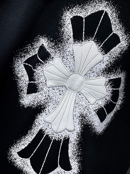 Chh Chrome Hearts T Shirts Embroidered Sanskrit Alphabet Cross Sports Loose Short Sleeve T-Shirt