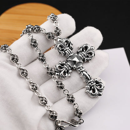 Chrome Hearts Necklace Classic Vintage Flame Cross Fish Hook Button Head Design Men and Women
