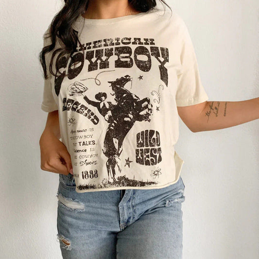 Cowboy Graphic T-Shirts Summer Women 70s Retro T Shirt