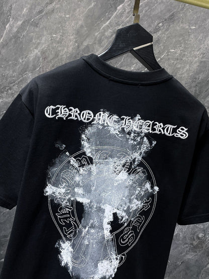 Chh Chrome Hearts T Shirts Summer three-dimensional Sanskrit embroidered alphabet casual short-sleeved T-shirt