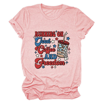 Crew neck women's short sleeves running on jced collee and freedomt t-shirt