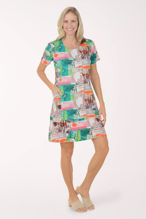 Yoko Offset Button Short Sleeve Dress