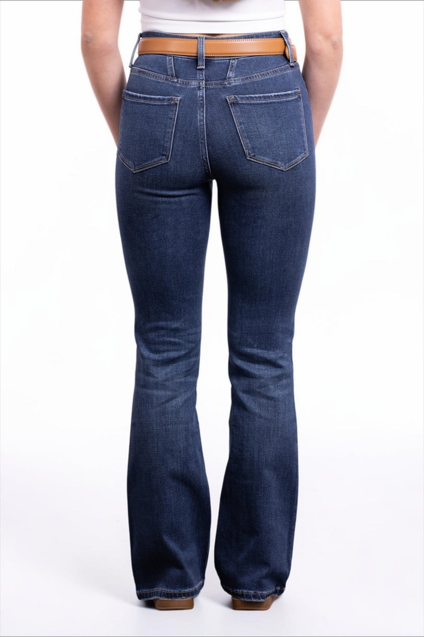 The Rachel High-Rise Tummy Control Bootcut Jeans - Three Inseams (Blue)