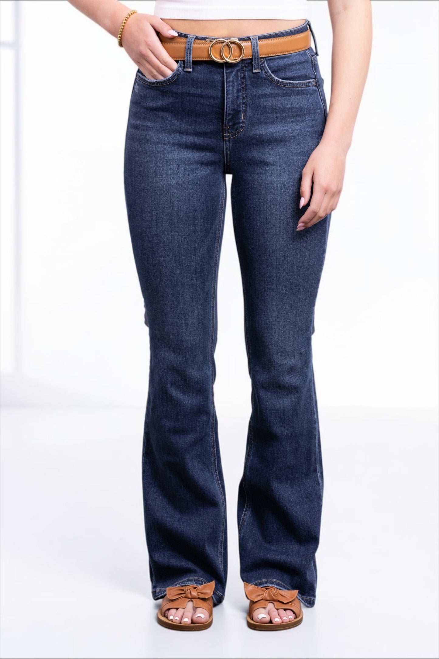 The Rachel High-Rise Tummy Control Bootcut Jeans - Three Inseams (Blue)