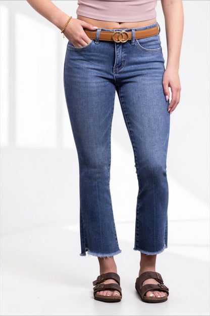 The Knox Mid-Rise Cropped Bootcut Tummy Control Jeans - Blue