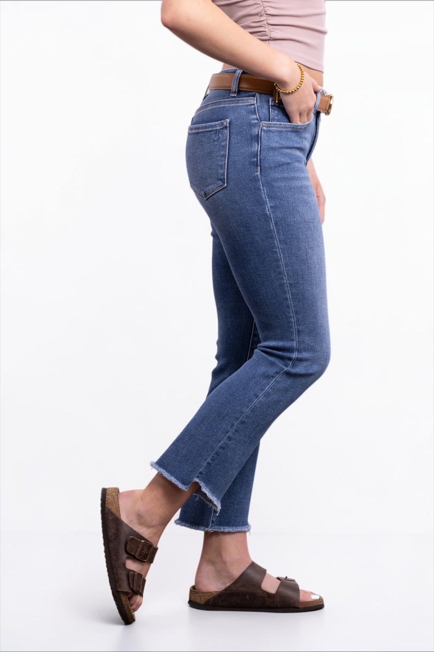 The Knox Mid-Rise Cropped Bootcut Tummy Control Jeans - Blue