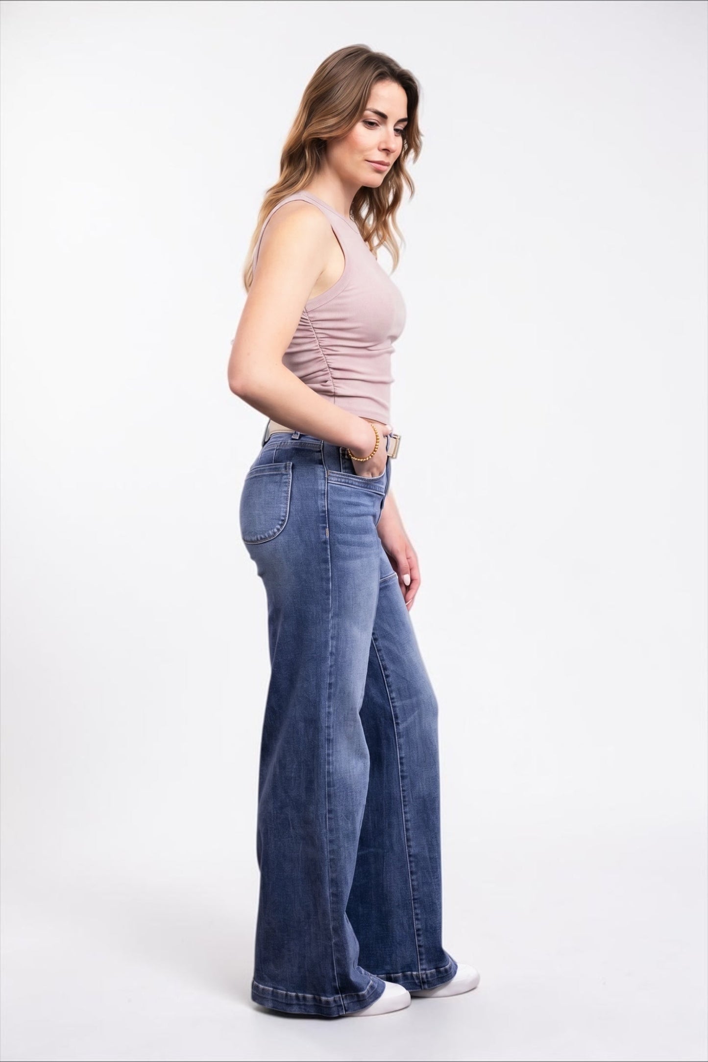 The Scarlet High-Rise Tummy Control Wide Leg Front Seam Denim - Three Inseams