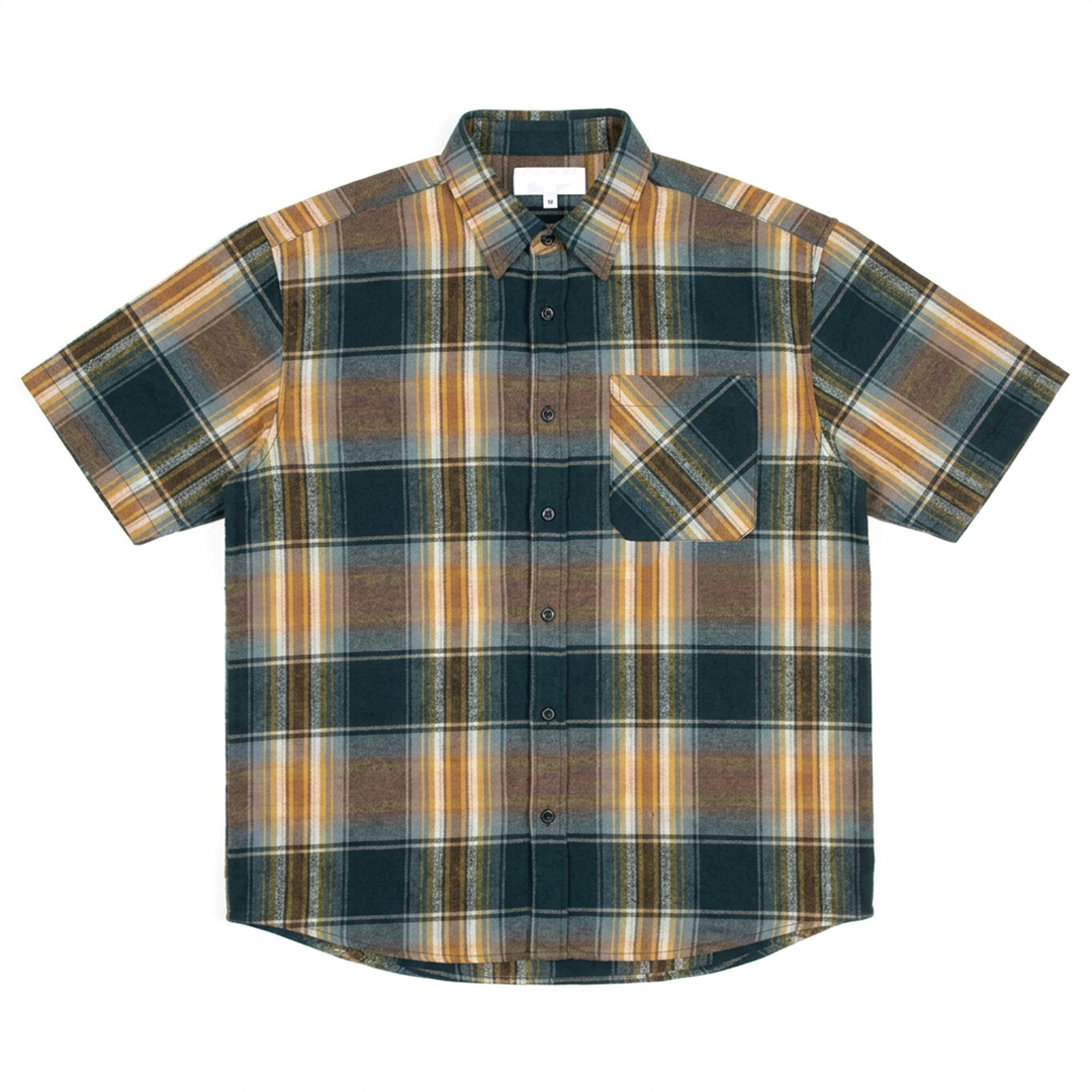 Plaided Flannel Shirt Short Sleeves