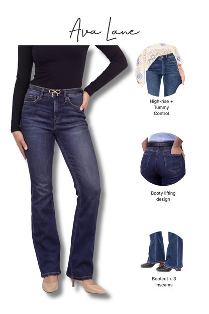 The Rachel High-Rise Tummy Control Bootcut Jeans - Three Inseams (Blue)