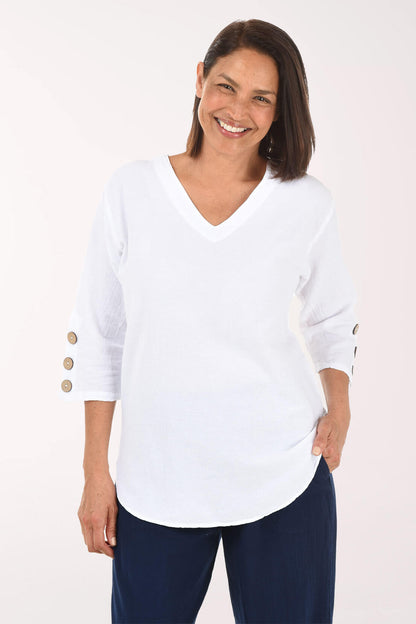 Triple Button Sleeve Crinkle Top