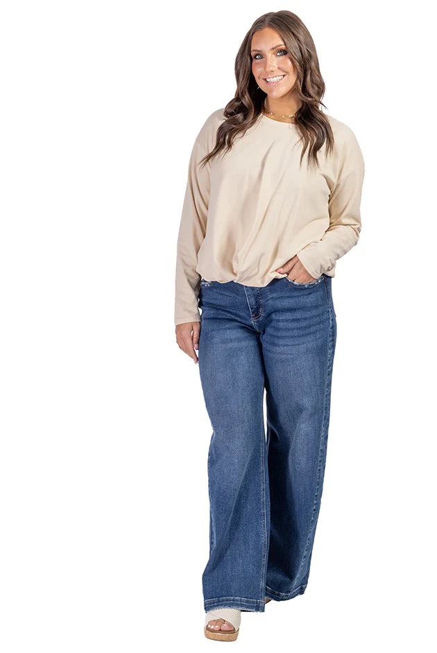 Women's Bubble Hem Long Sleeve Top