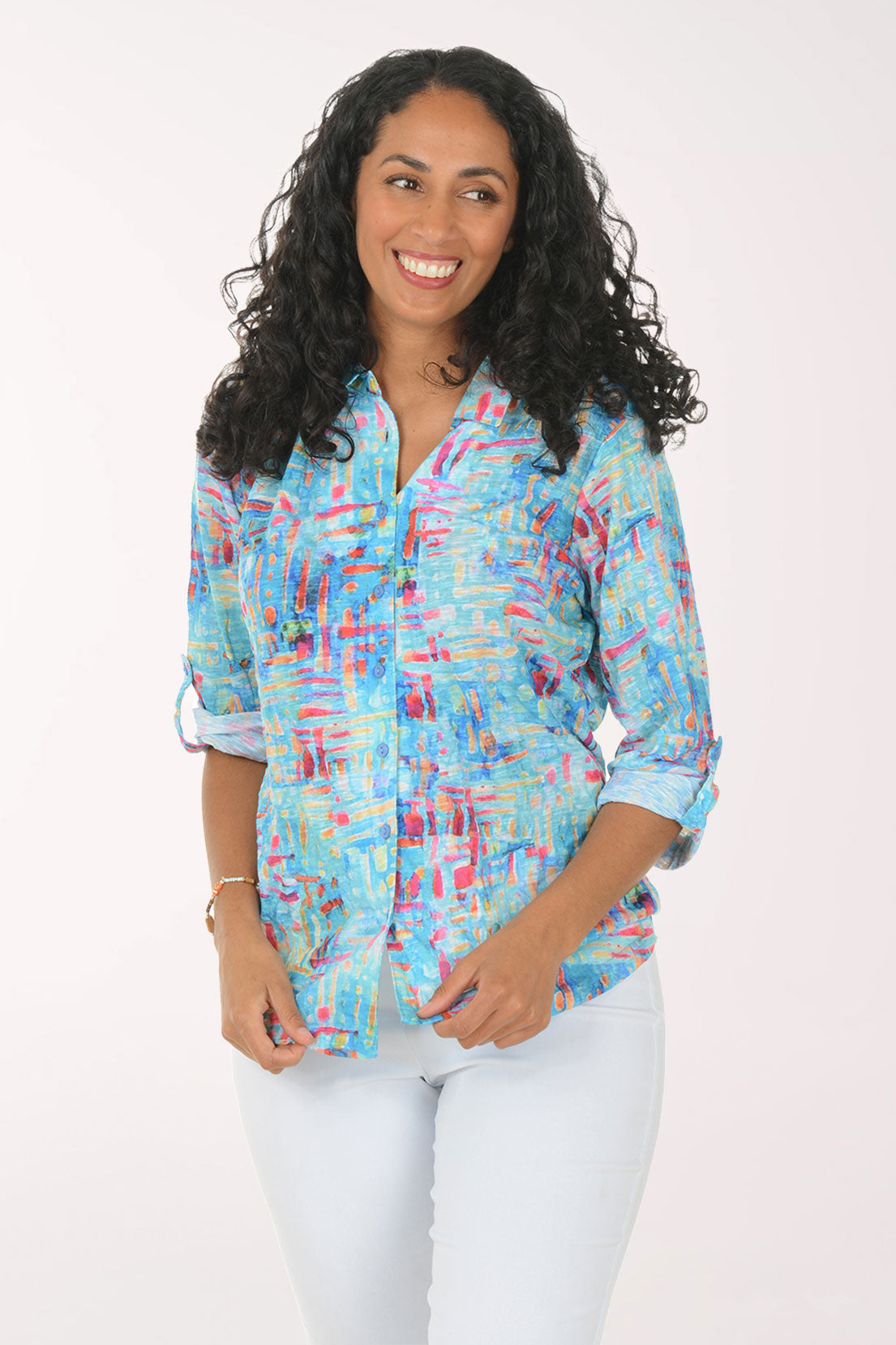 Woven Colors Roll Sleeve Knit Shirt