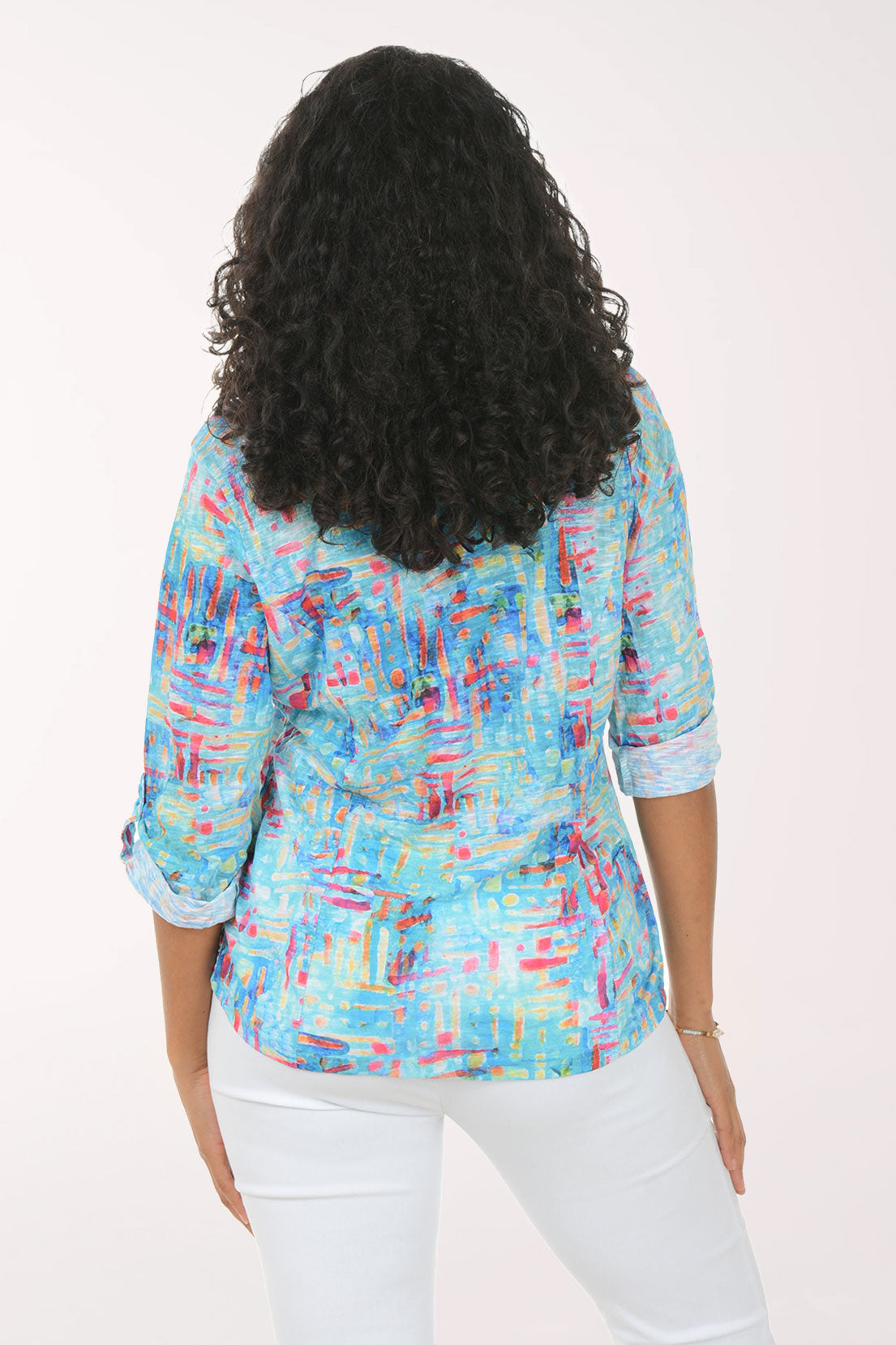 Woven Colors Roll Sleeve Knit Shirt