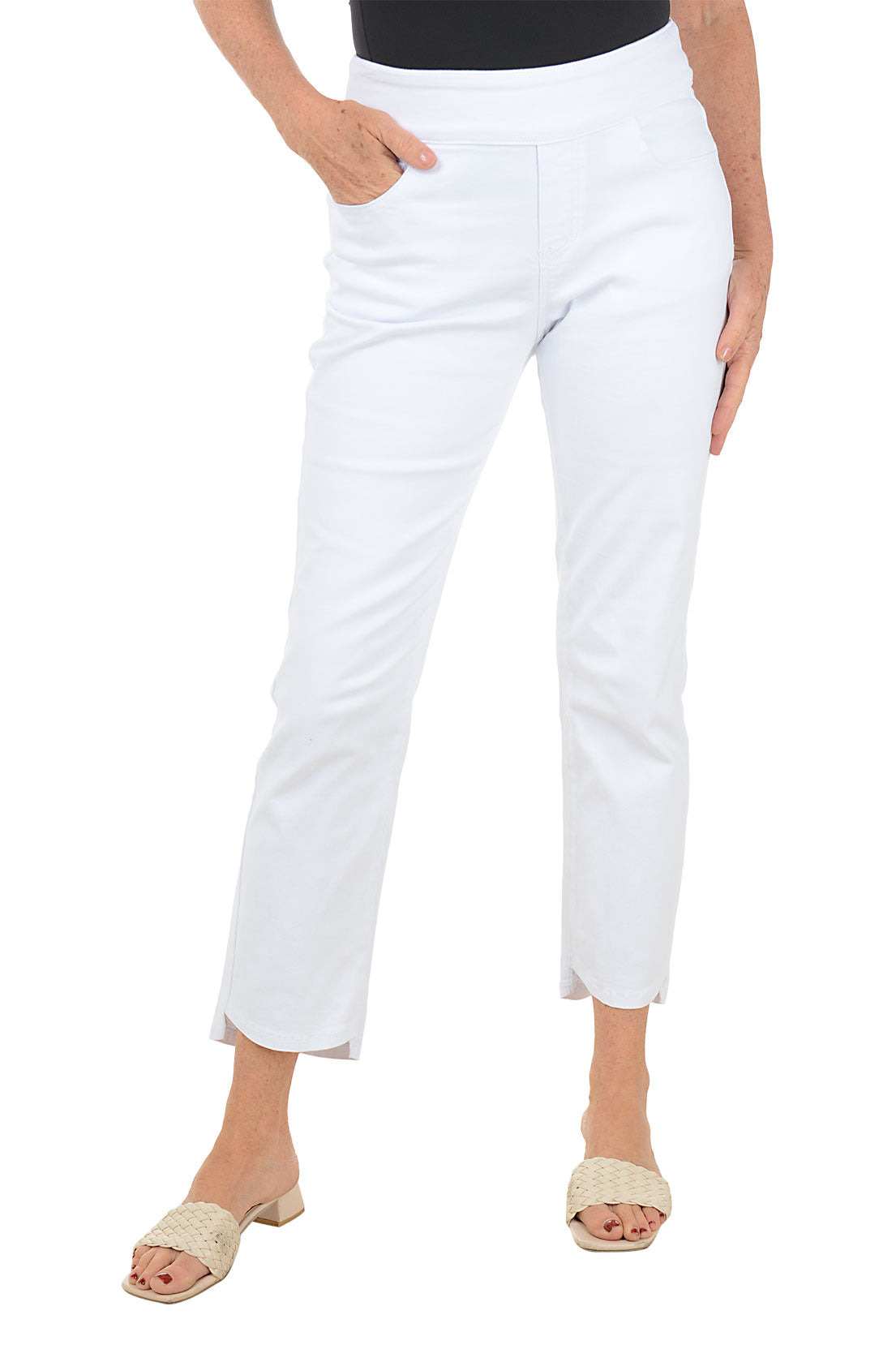 White Denim Stepped Hem Ankle Pant