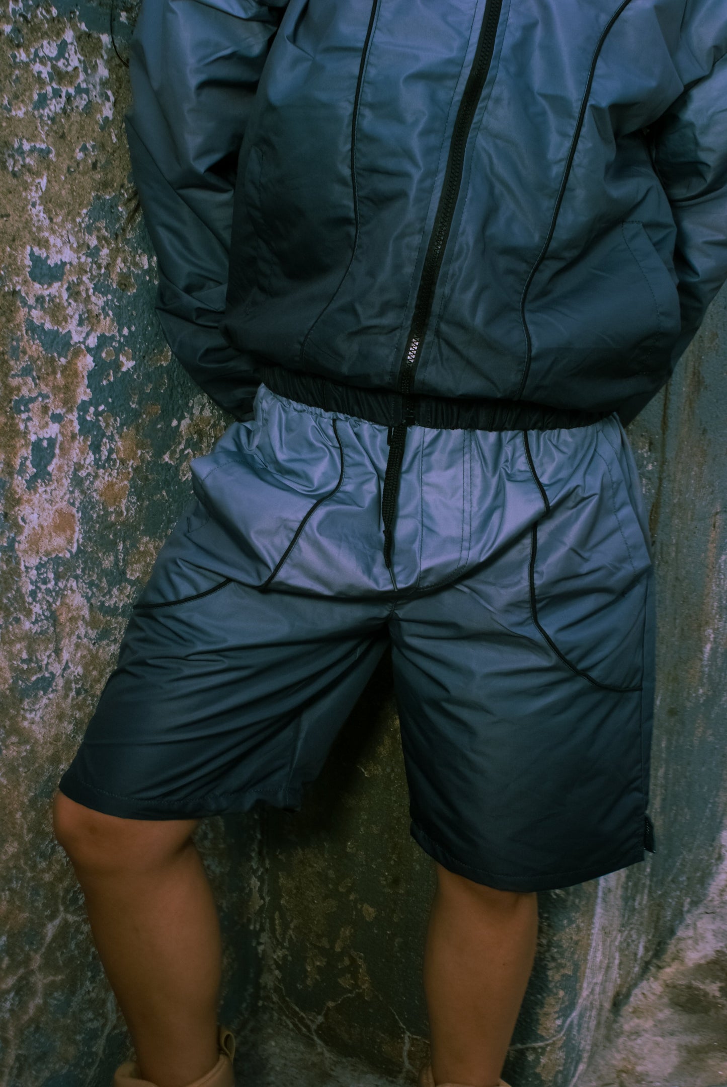 Two-tone Windbreaker Short Set Grey