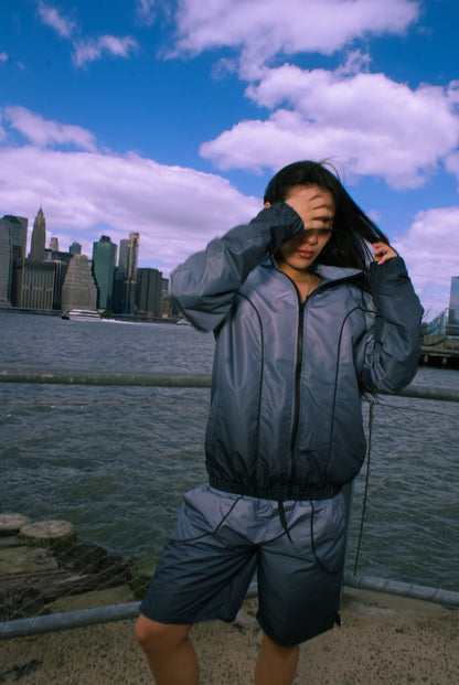 Two-tone Windbreaker Short Set Grey
