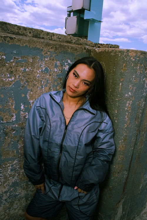 Two-tone Windbreaker Short Set Grey