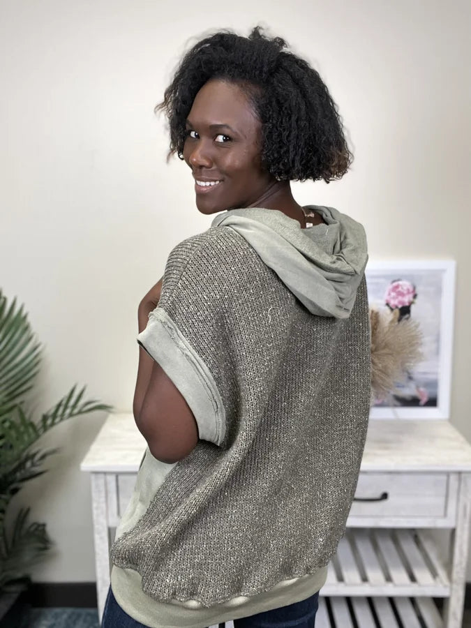 One Way Ticket Women's Knit Hooded Short Sleeve Top