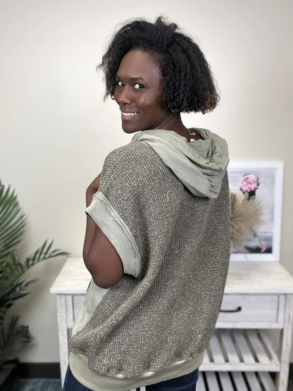 One Way Ticket Women's Knit Hooded Short Sleeve Top