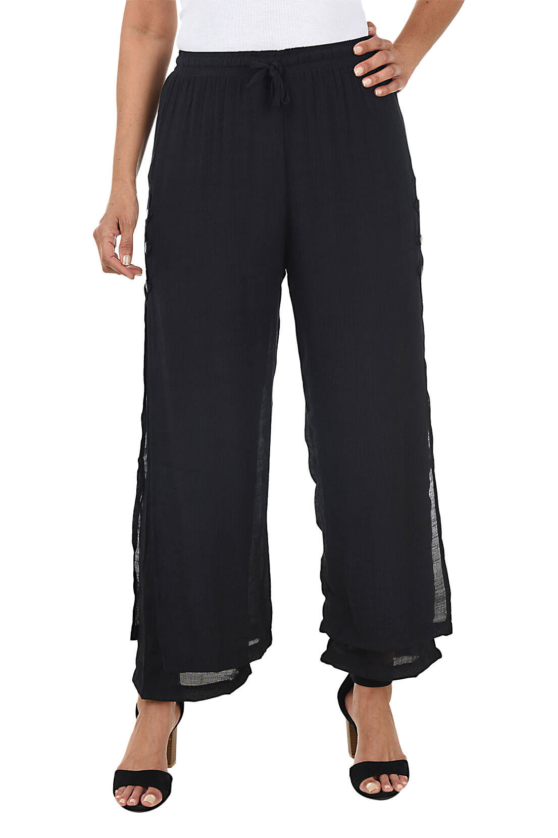 Triple Button Flowy Layered Pant