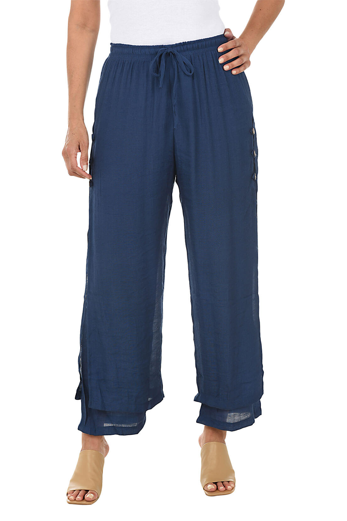 Triple Button Flowy Layered Pant