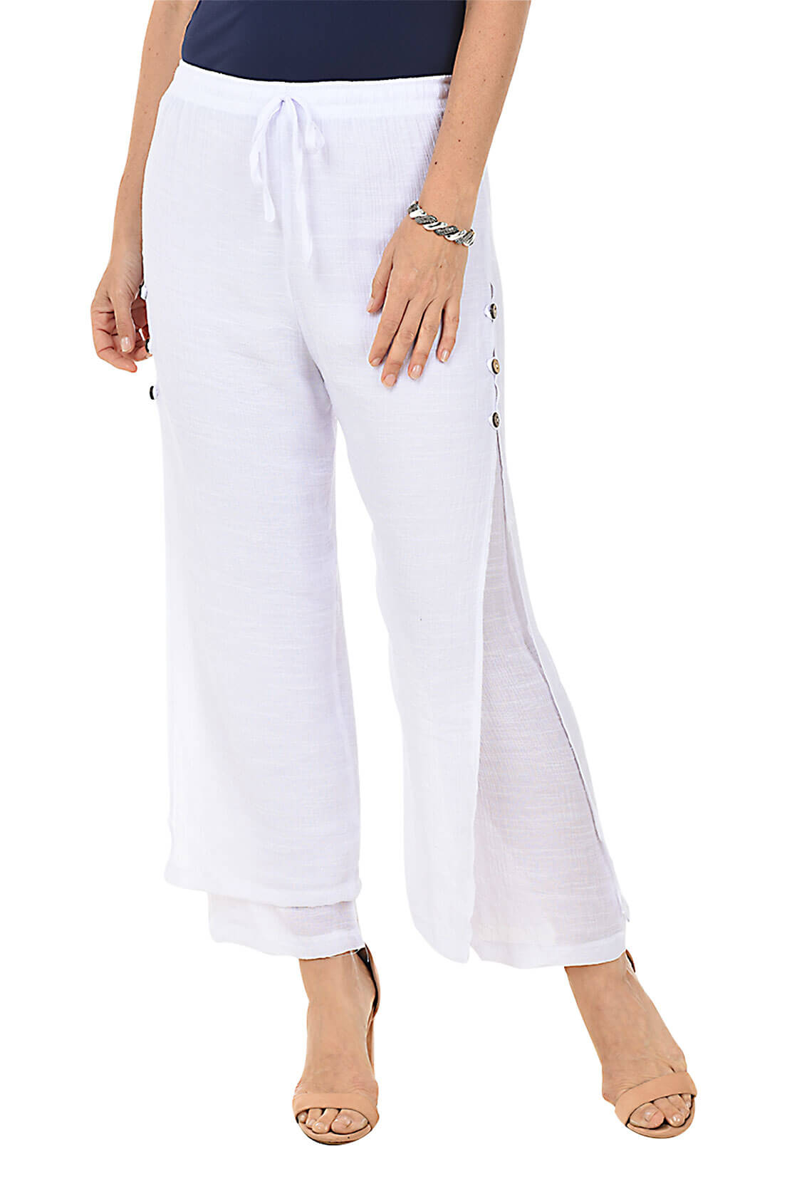 Triple Button Flowy Layered Pant