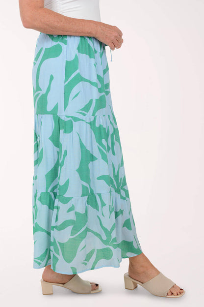 Vibrant Ivy Drawstring Tiered Maxi Skirt