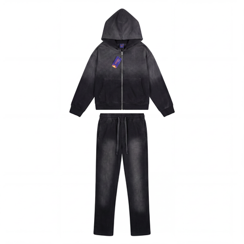 Zip Up Acid Wash Sets Black Sun Dry