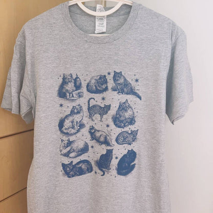 Cats Stars Printed T Shirt Letter Funny Quetes Printing