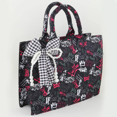 Pearled Plaid Ribbon Bag Charm