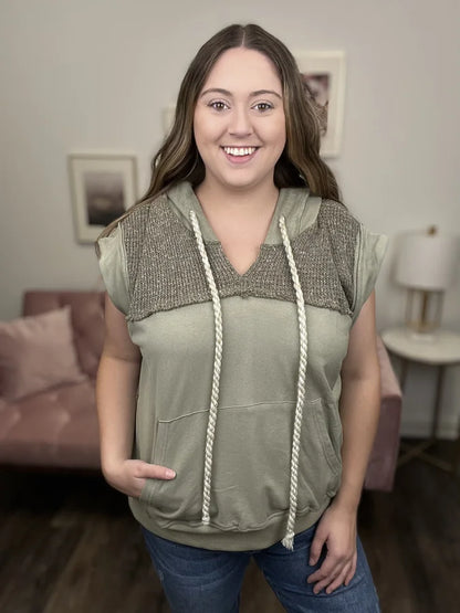 One Way Ticket Women's Knit Hooded Short Sleeve Top