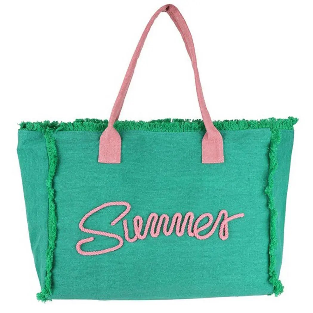 SEWN ROPE SUMMER LETTER FRINGED CANVAS BAG