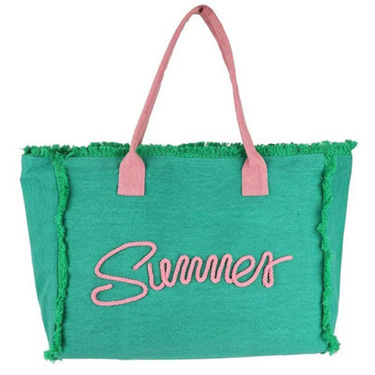 SEWN ROPE SUMMER LETTER FRINGED CANVAS BAG