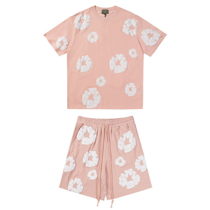Denim Tears Outfit:T Shirt/Shorts (Separate Purchase Options) Puff Print Short Sleeve T-shirt Loose Couple Shorts Suit