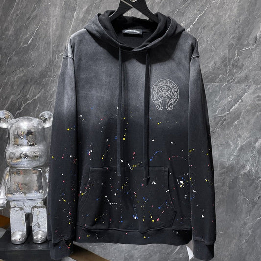 Chh Chrome Hearts Hoodie Horseshoe gradual change washing water splashing ink