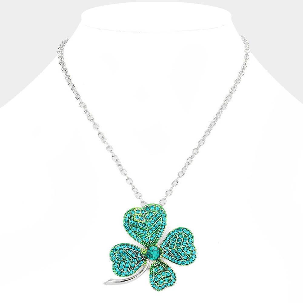 St. Patrick's Day Stone Embellished Clover Pendant Necklace