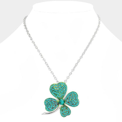 St. Patrick's Day Stone Embellished Clover Pendant Necklace
