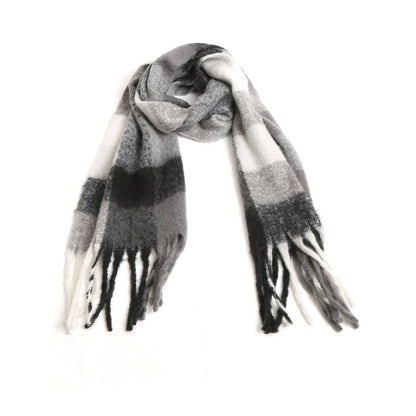 Multi-Color Plaid Oblong Scarf Shawl with Fringe