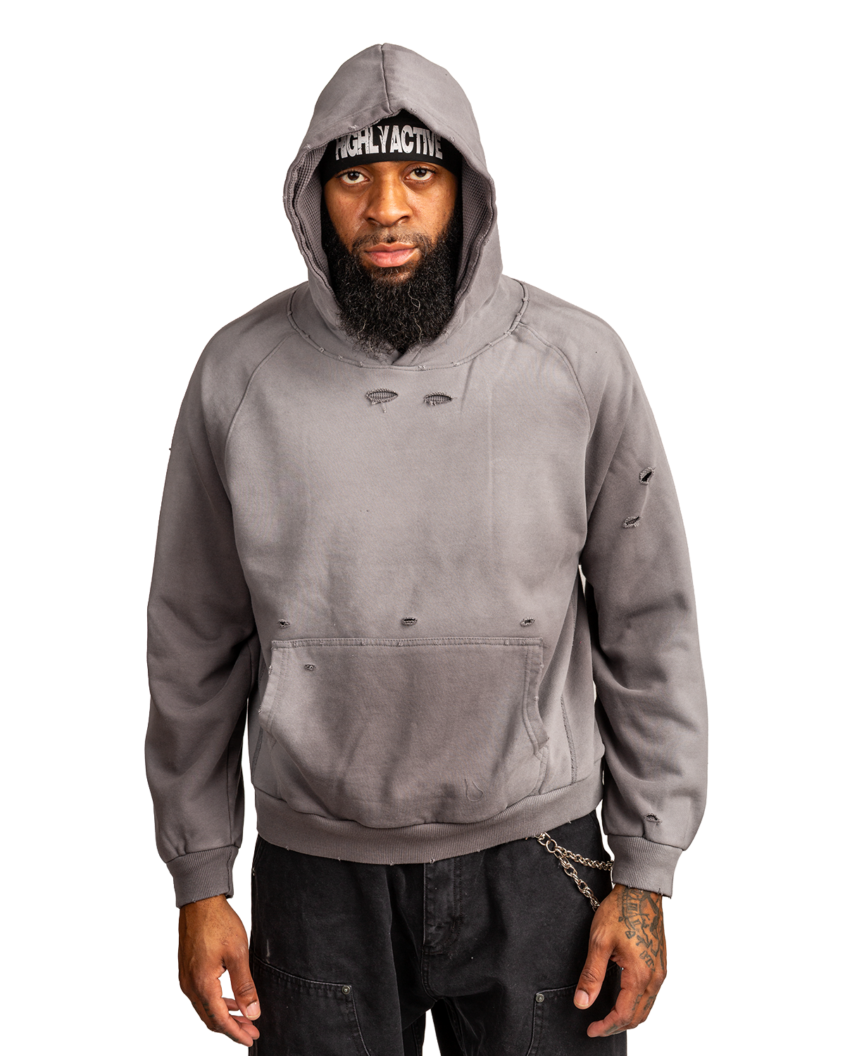 Distressed Faded Thermal Lining Hoodie