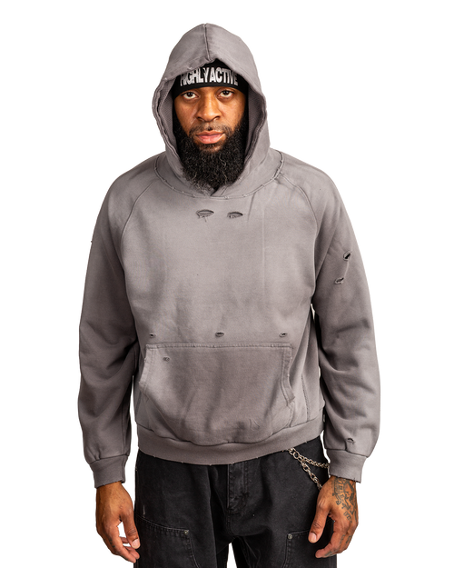 Distressed Faded Thermal Lining Hoodie