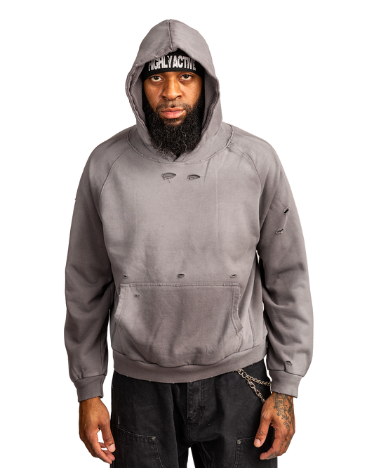 Distressed Faded Thermal Lining Hoodie