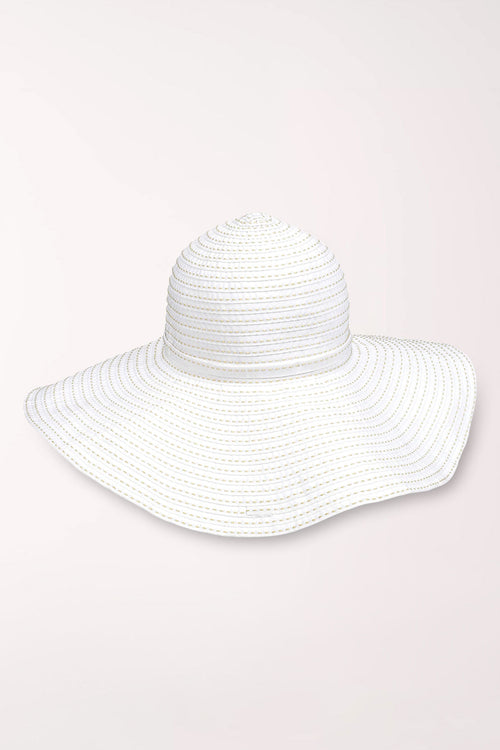 White Floppy Stitched Ribbon Sun Hat