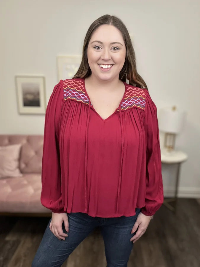 Beautiful And Free Women's Embroidered Long Sleeve Top