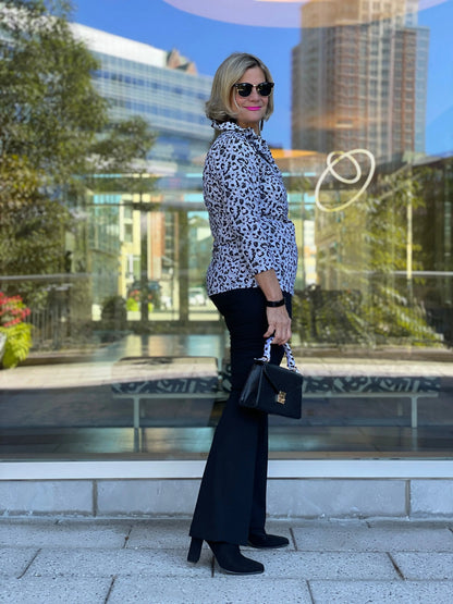 SNOW LEOPARD RUFFLE TOP