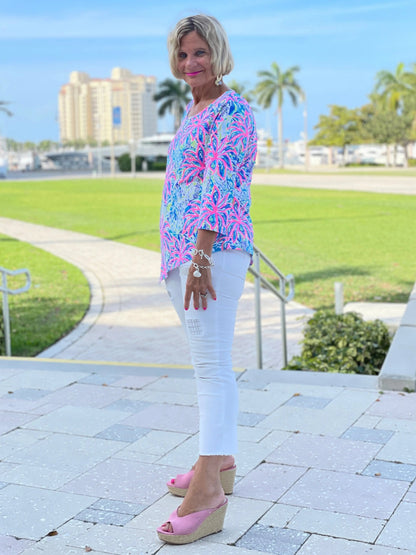 PINK PALM TREE ASYMMETRIC TOP