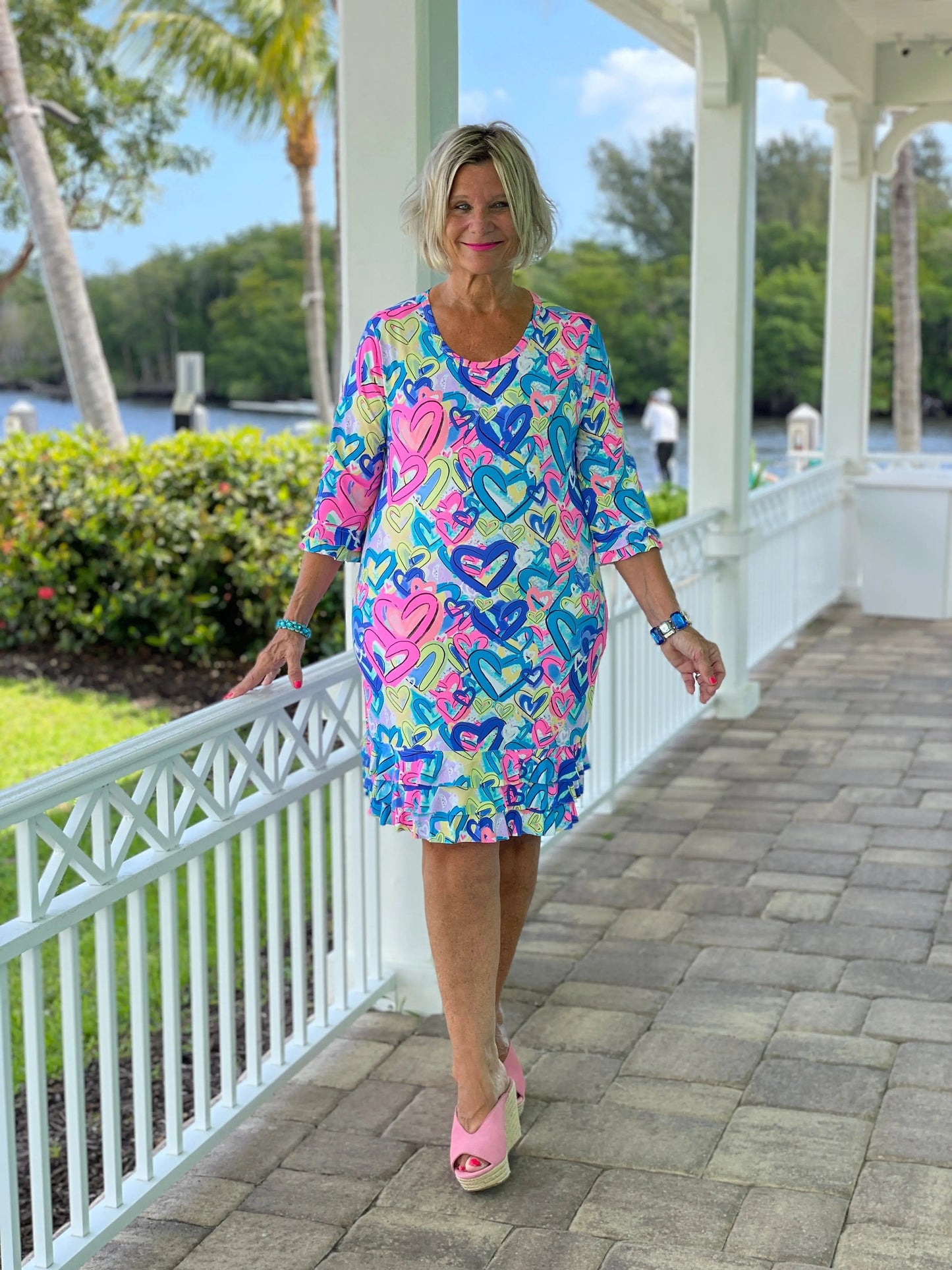 SECRET LOVE HEARTS RUFFLE SLEEVE DRESS